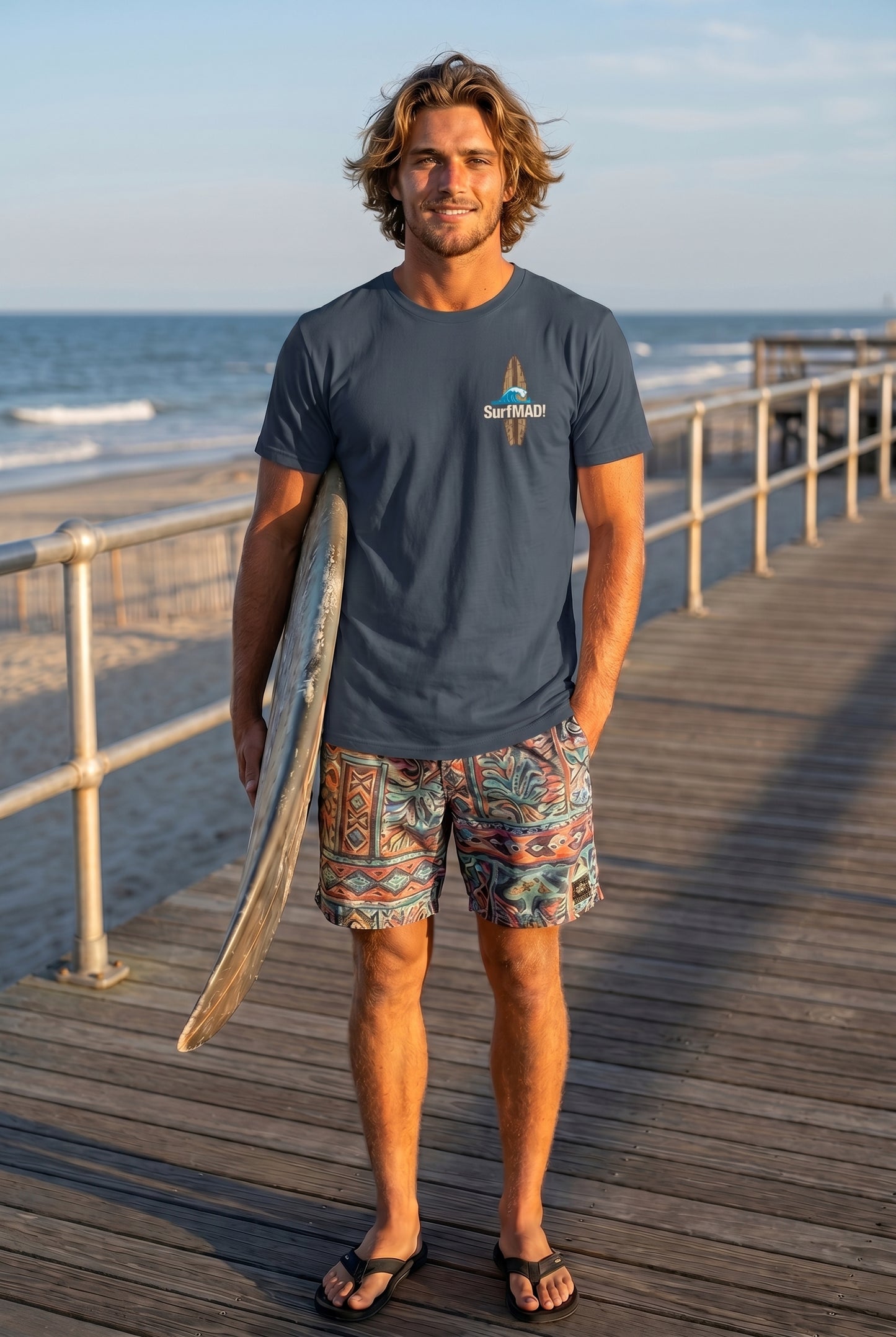 SurfMAD! Vintage Hawaii 1930s Surf Heritage T-Shirt – Iconic Board Logo Front & Exclusive Outrigger Canoe Back Print