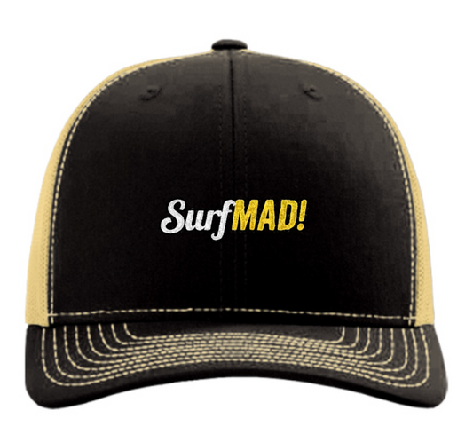 SurfMAD! Richardson 112 Trucker Hat - Black / Vegas Gold