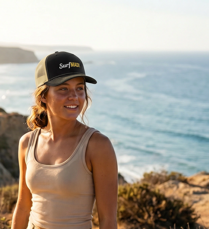 SurfMAD! Richardson 112 Trucker Hat - Black / Vegas Gold