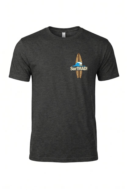 SurfMAD! Vintage Hawaii 1930s Surf Heritage T-Shirt – Iconic Board Logo Front & Exclusive Outrigger Canoe Back Print